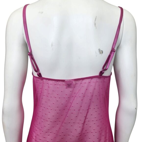 Y2K Barbie Pink Dotted Swiss Mesh & Lace Detail Sheer Cami/Slip Dress-Jezabell-S - Picture 5 of 12